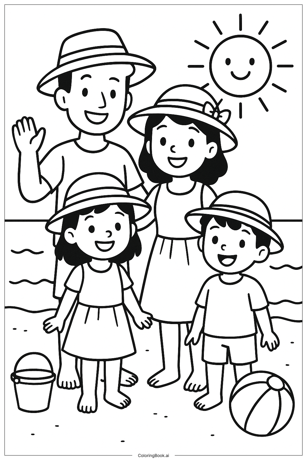  Family At A Summer Beach Coloring Page 
