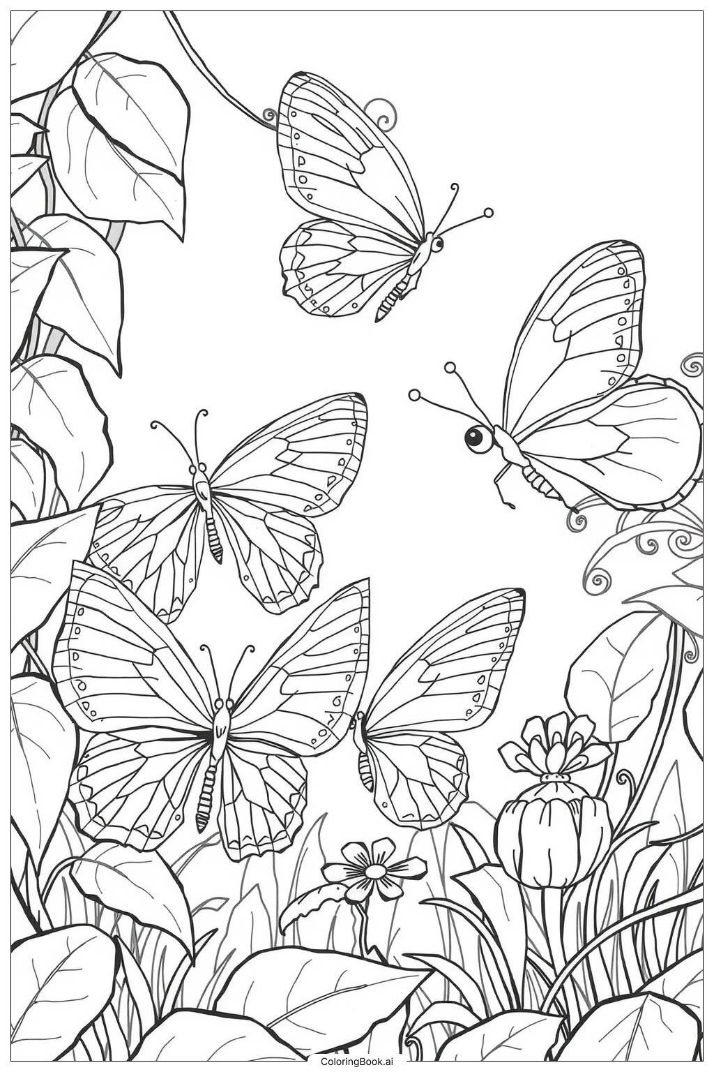  Leafy Background with Leafwing Butterflies-2 Coloring Page 