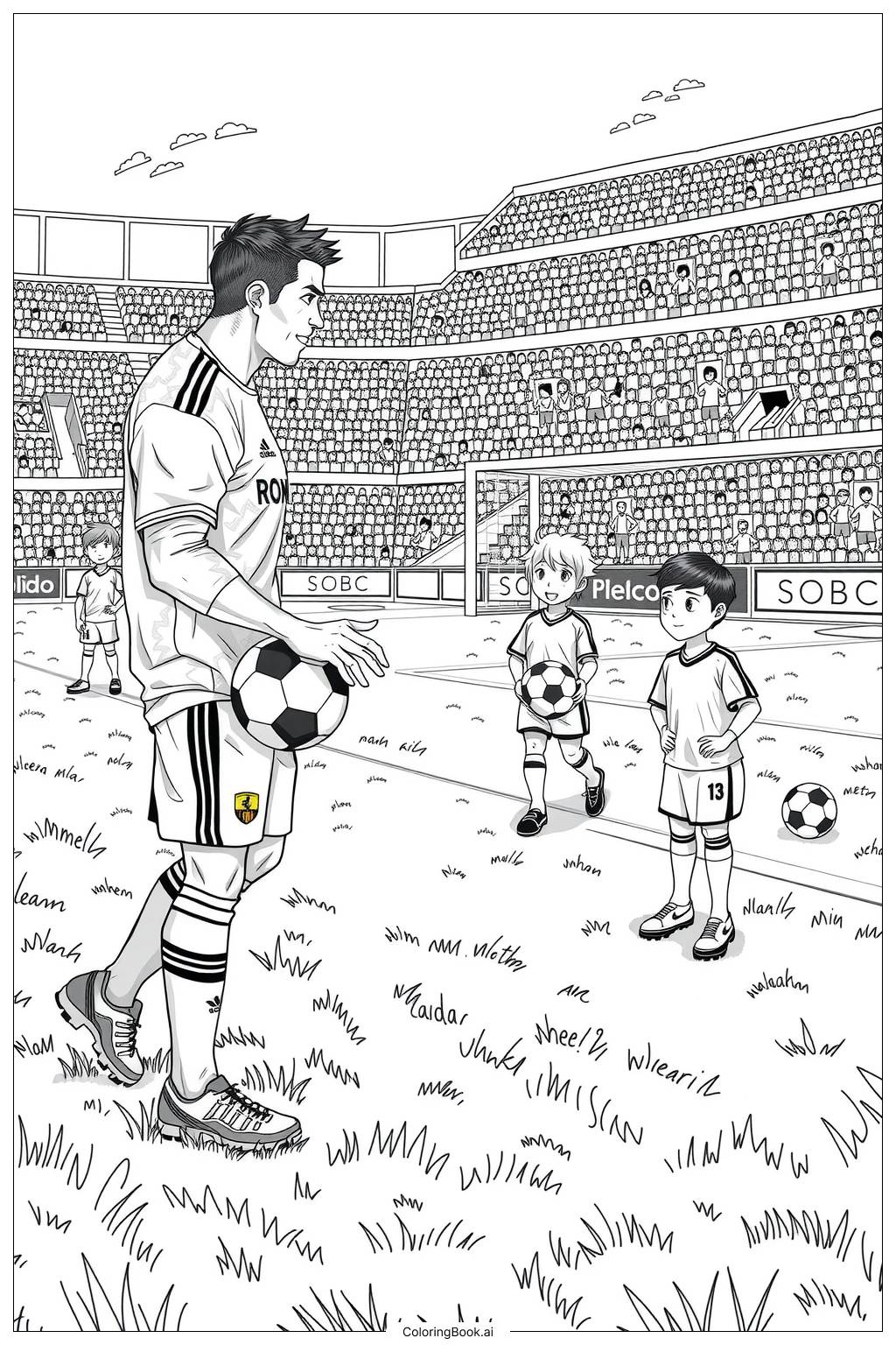  Ronaldo Inspiring Kids at a Soccer Camp Coloring Page 