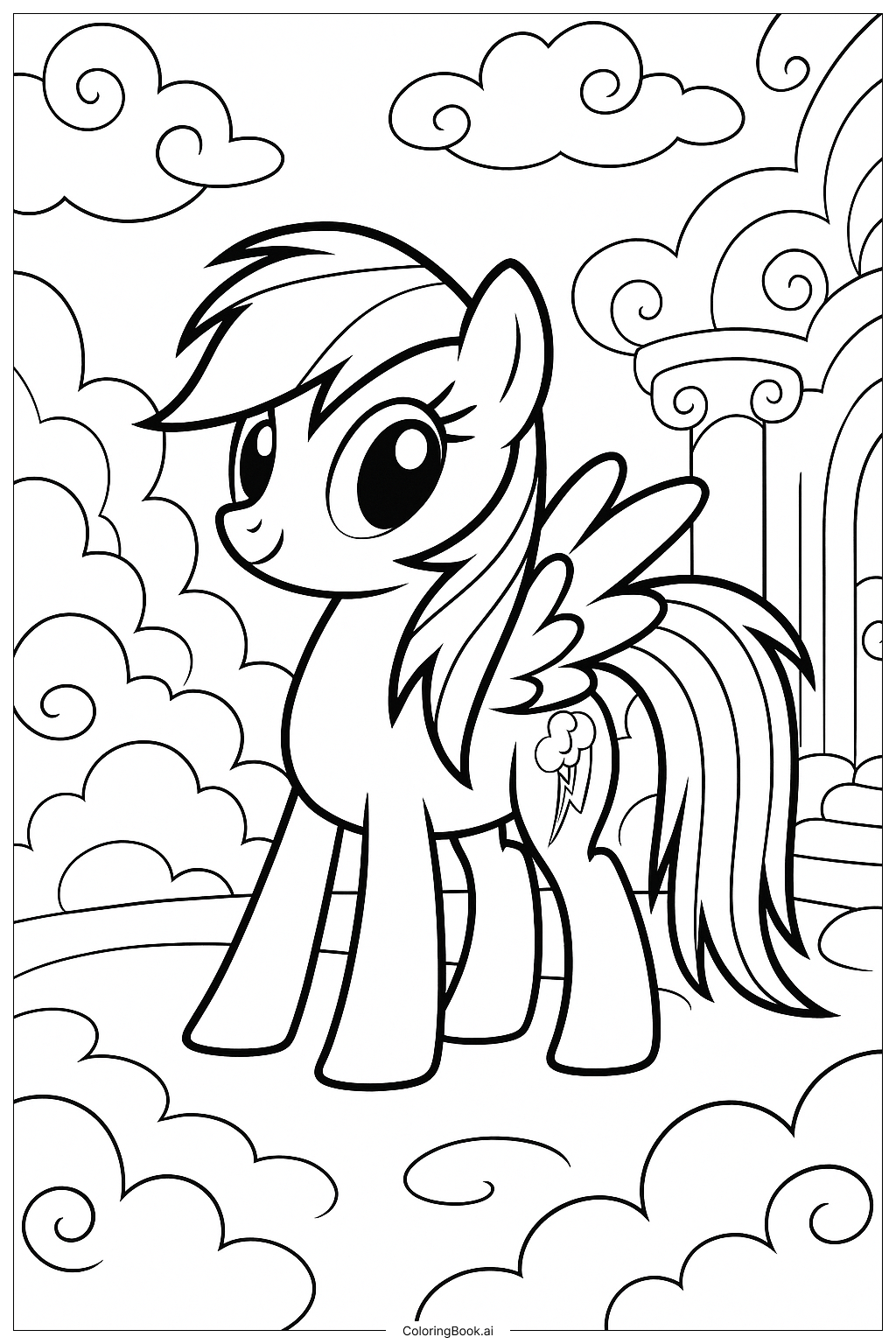 Página para colorear de Rainbow Dash en su Cloudominium 
