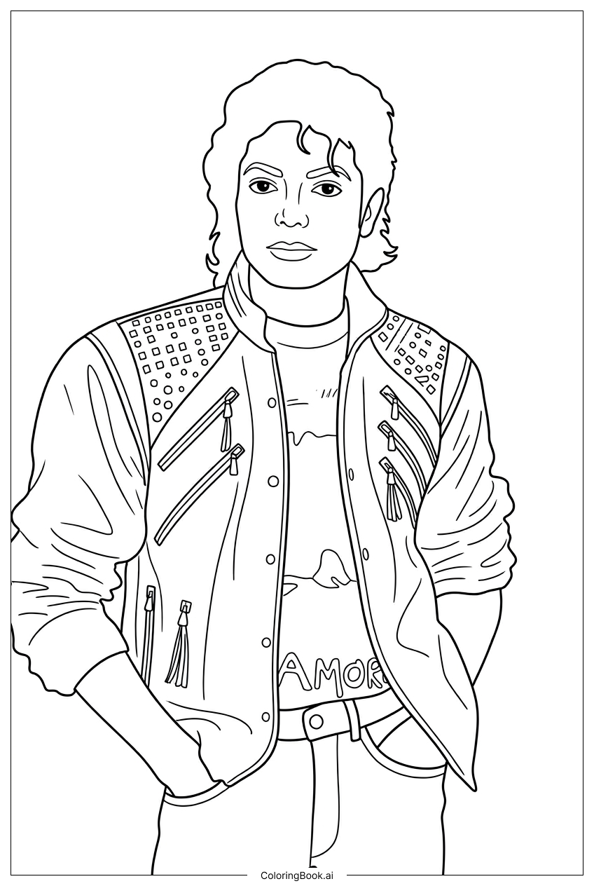 Michael Jackson casual jacket with zippers Coloring Page