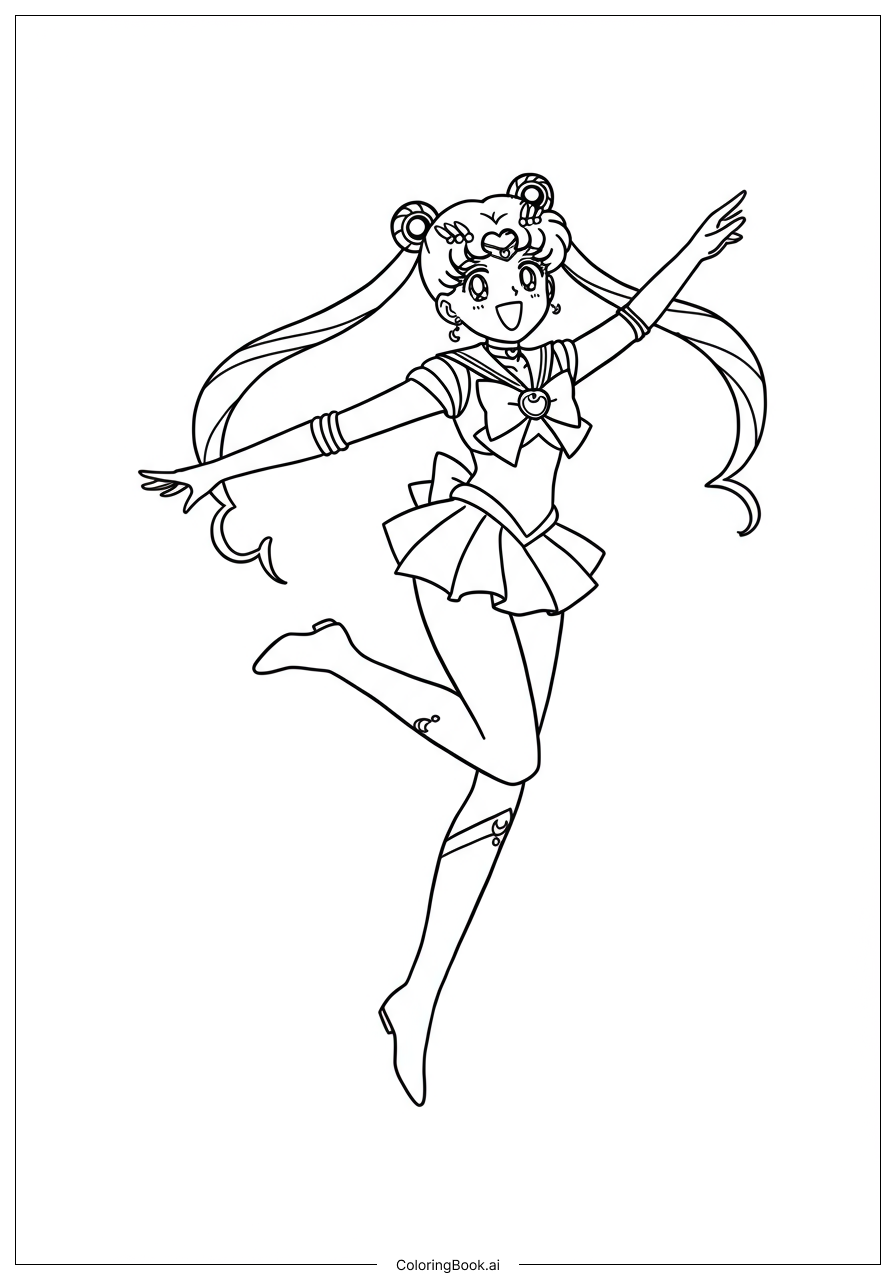 Trang tô màu Sailor Moon Nhảy Qua Bầu Trời