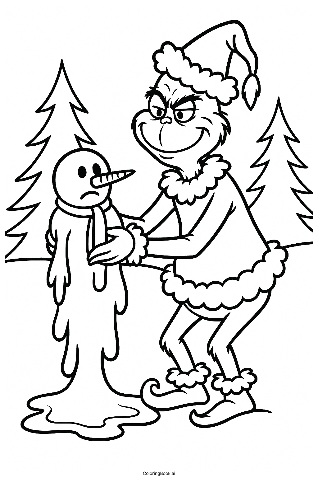  The Grinch Holding A Melted Snowman Coloring Page 