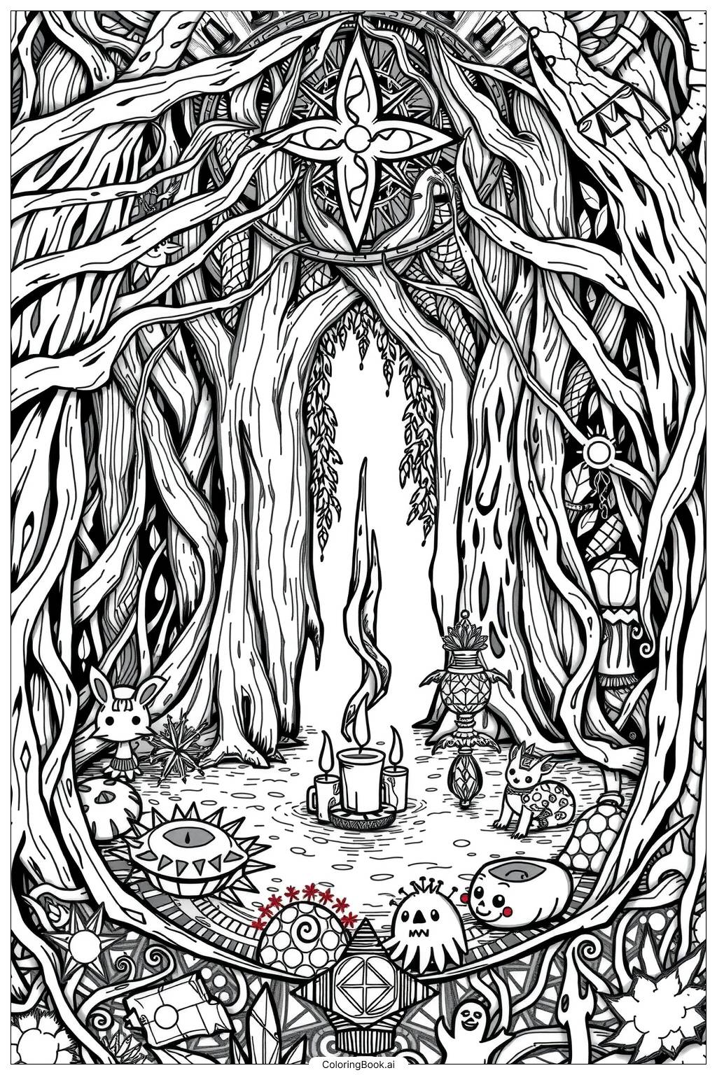  Page de coloriage rituel de la forêt sorcière 