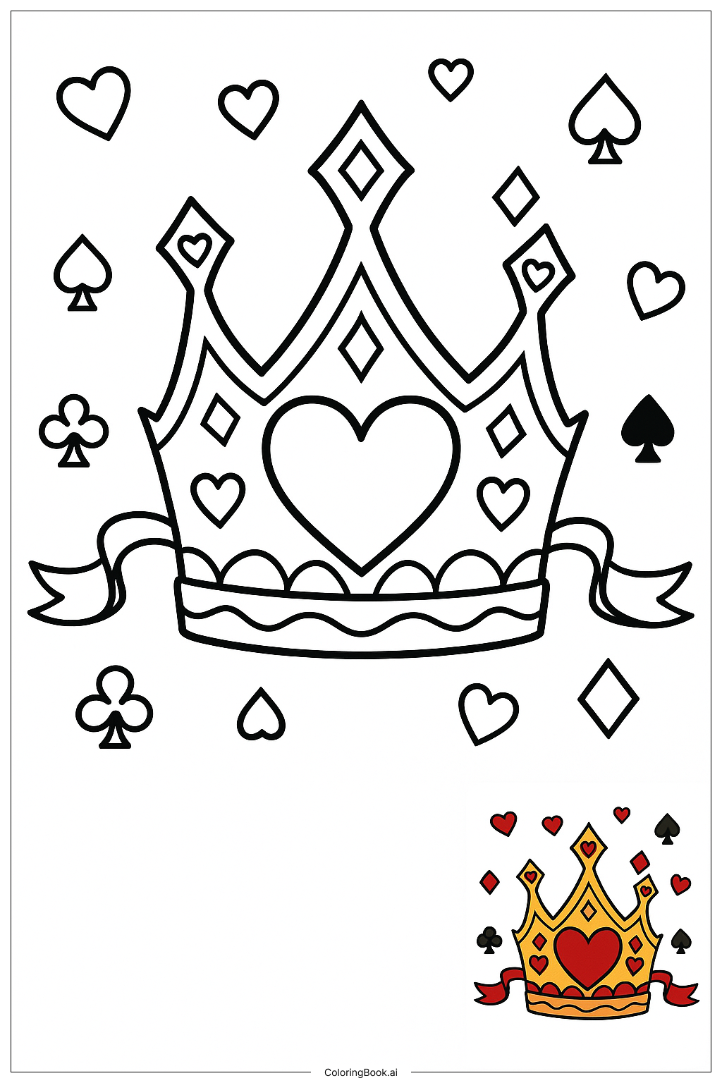  Página para colorear de Corona de la Reina de Corazones 