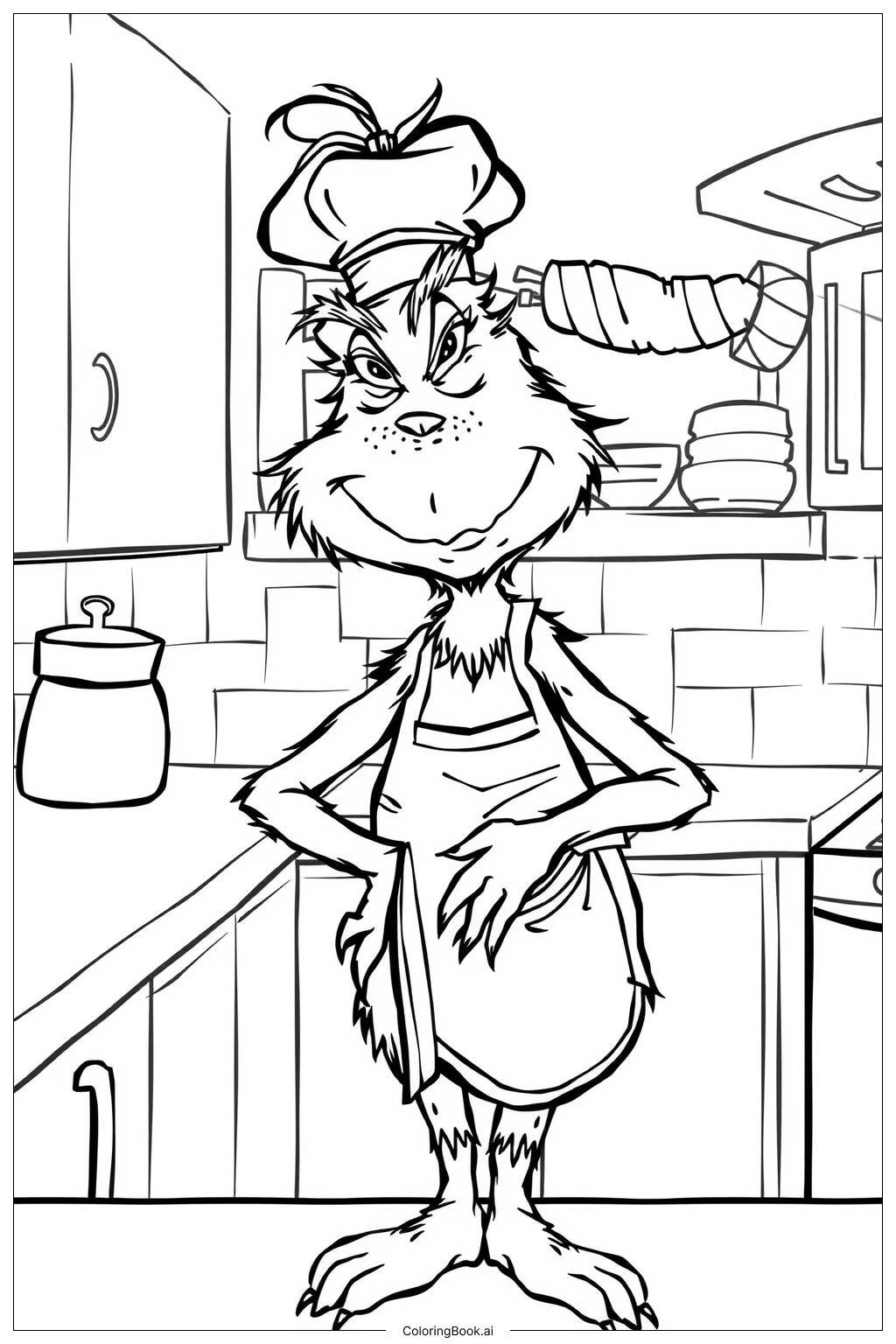  Page de coloriage Le Grinch cuisant des biscuits pour Noël 