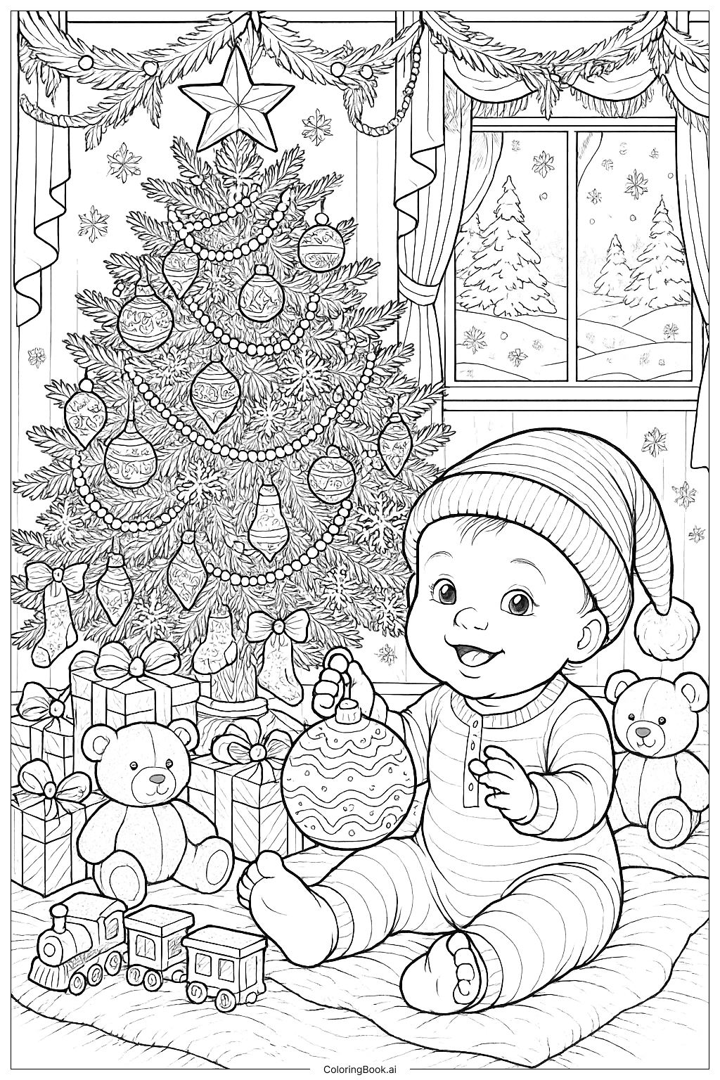  Baby's First Christmas By The Tree Coloring Page 
