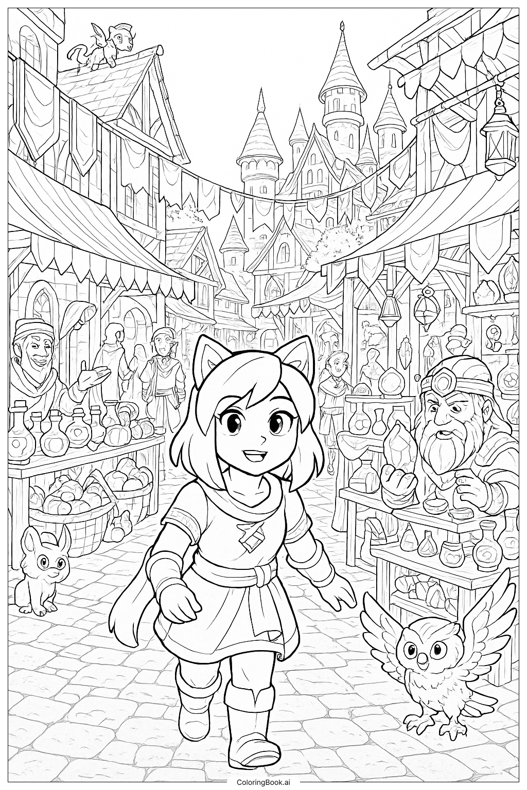  Aphmau In A Bustling Fantasy Marketplace Coloring Page 