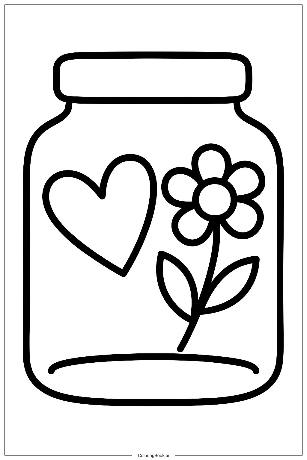  A Jar Of Hearts and Flowers Coloring Page 