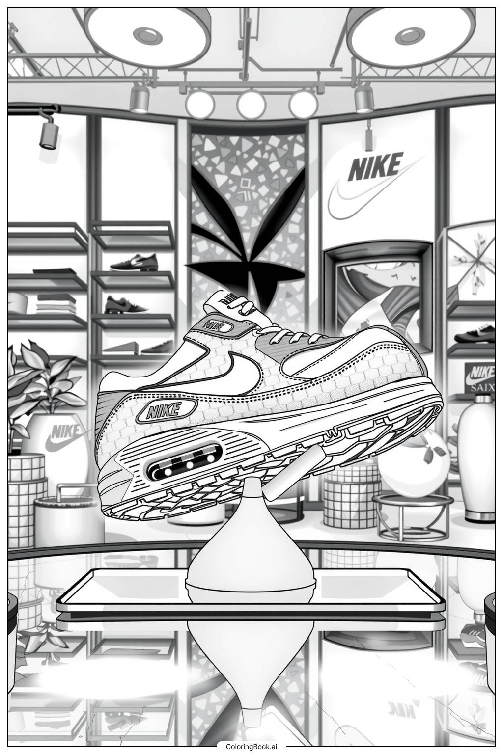  Página para colorir de nike air max exibido em uma loja trendy 