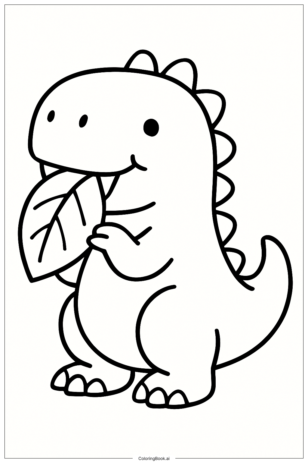  Página para colorir de Tiranossauro Rufudo Comendo Uma Folha 