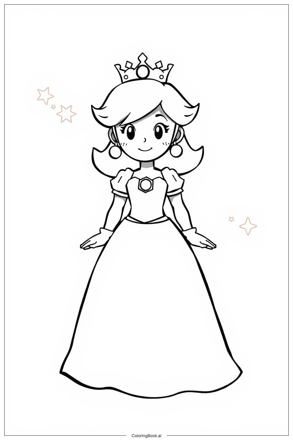  Prinzessin Peach in ihrem Hochzeitskleid in einer Märchenwelt Ausmalseite 