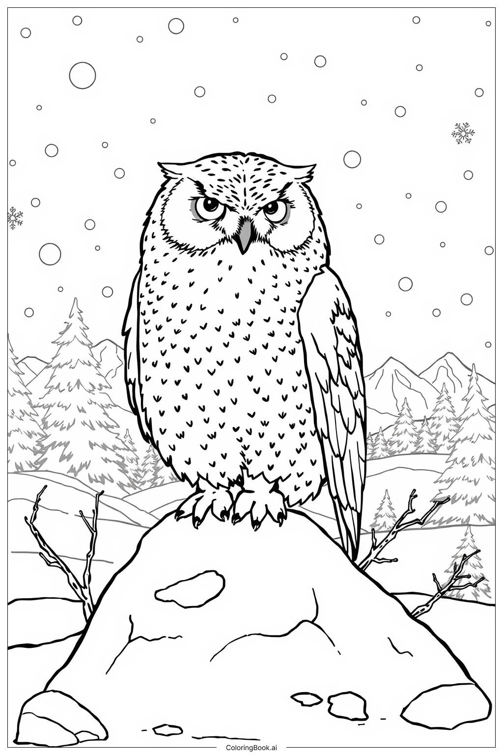  Snowy Owl in Winter-2 Coloring Page 