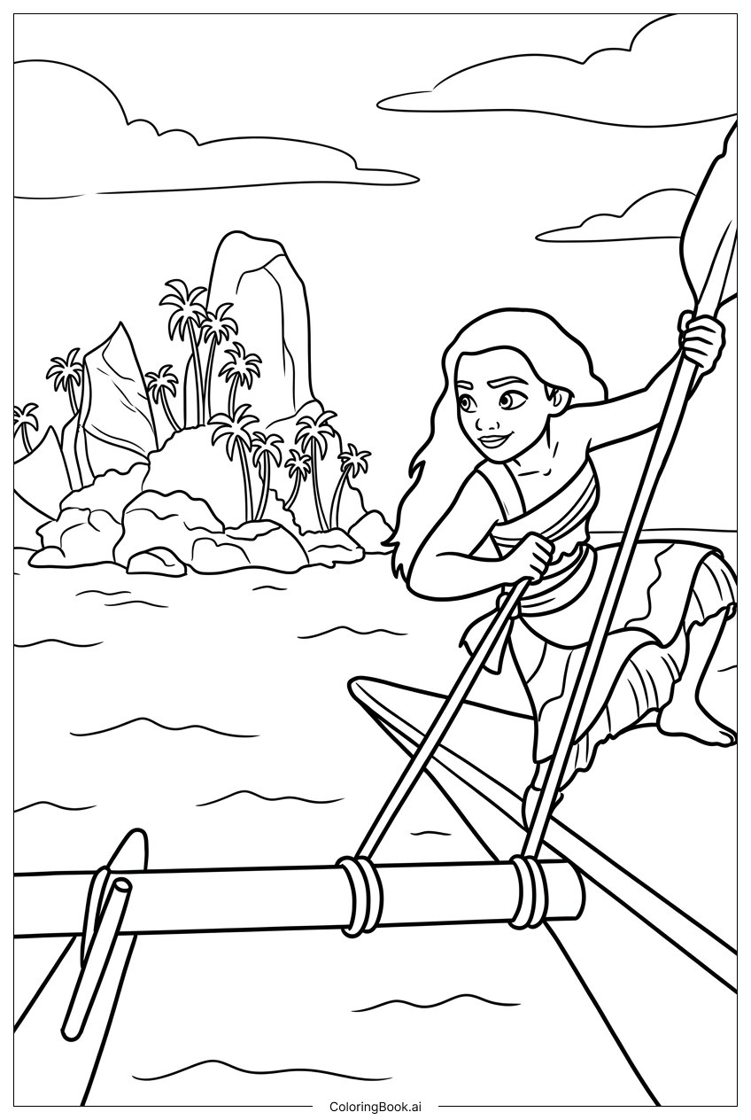  Moana 2 paddelt mit dem Kanu zur fernen Insel Ausmalseite 