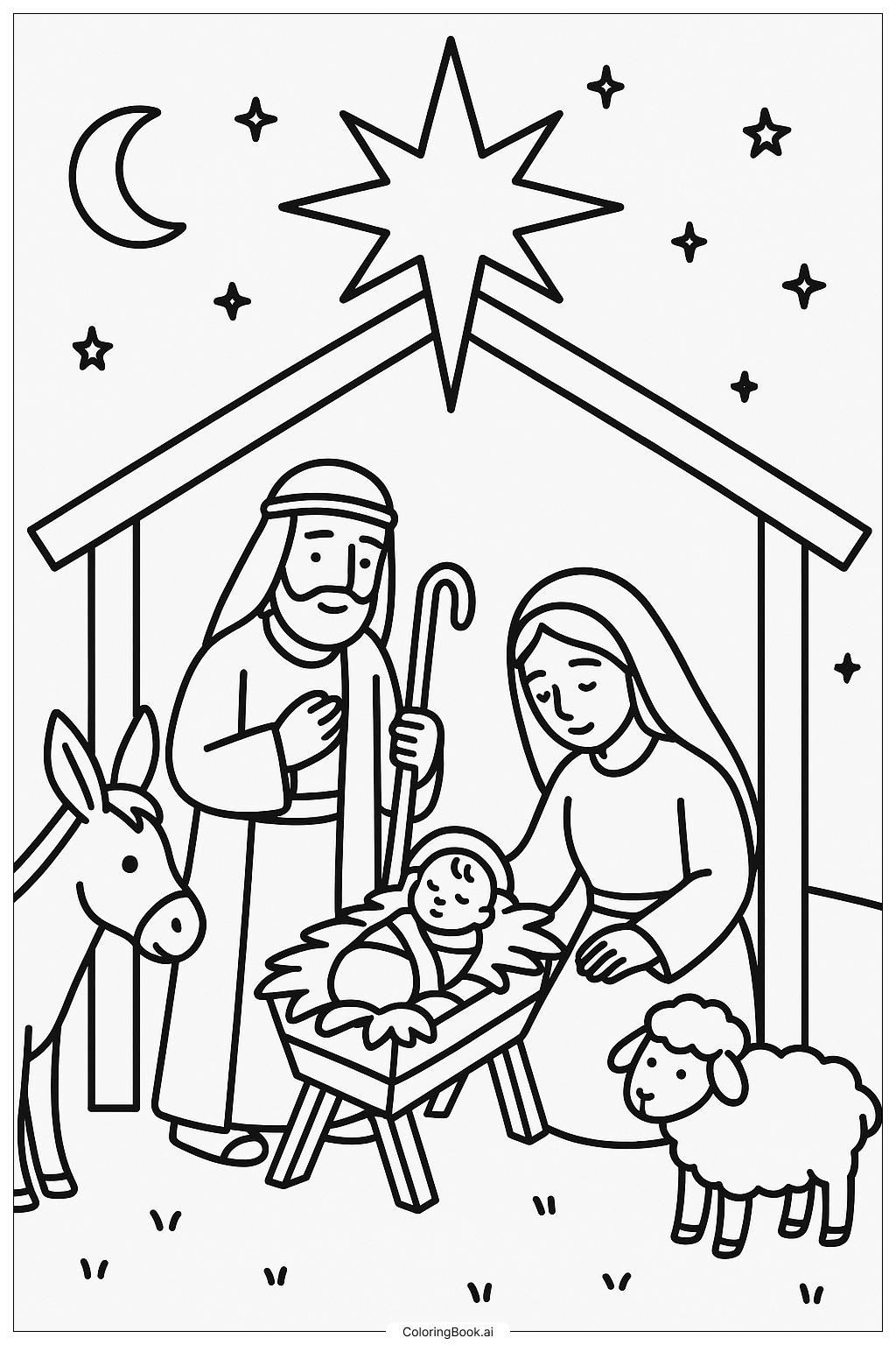  대림절 구유 윤곽 색칠공부 페이지 