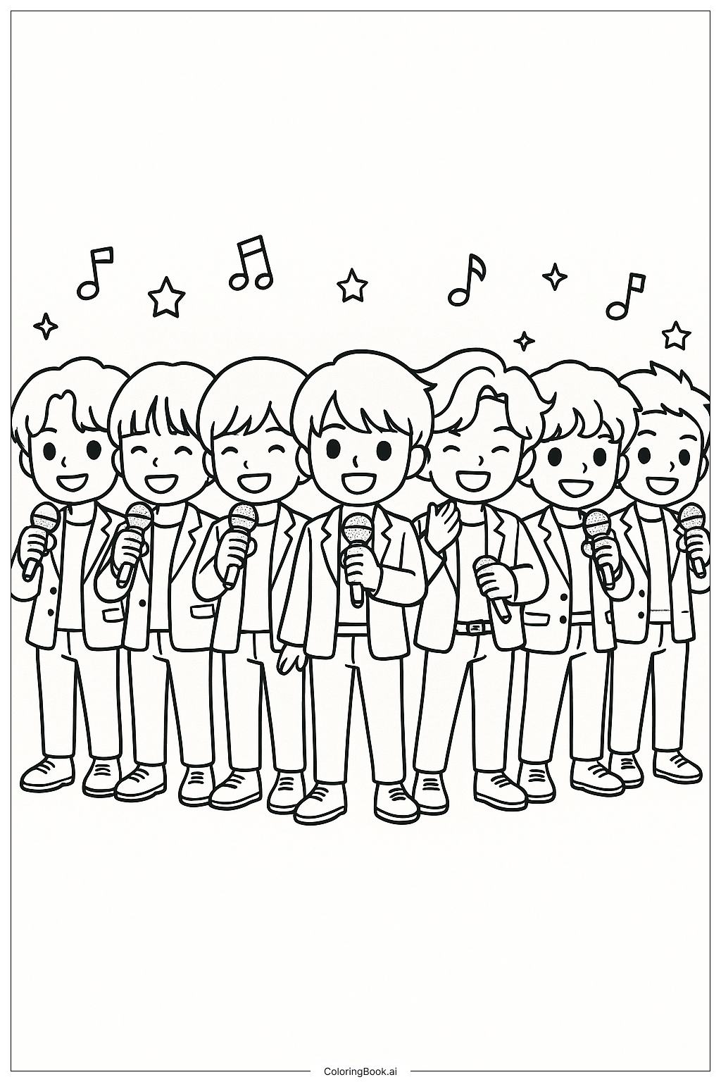  Page de coloriage BTS en tant que superstars Kpop 