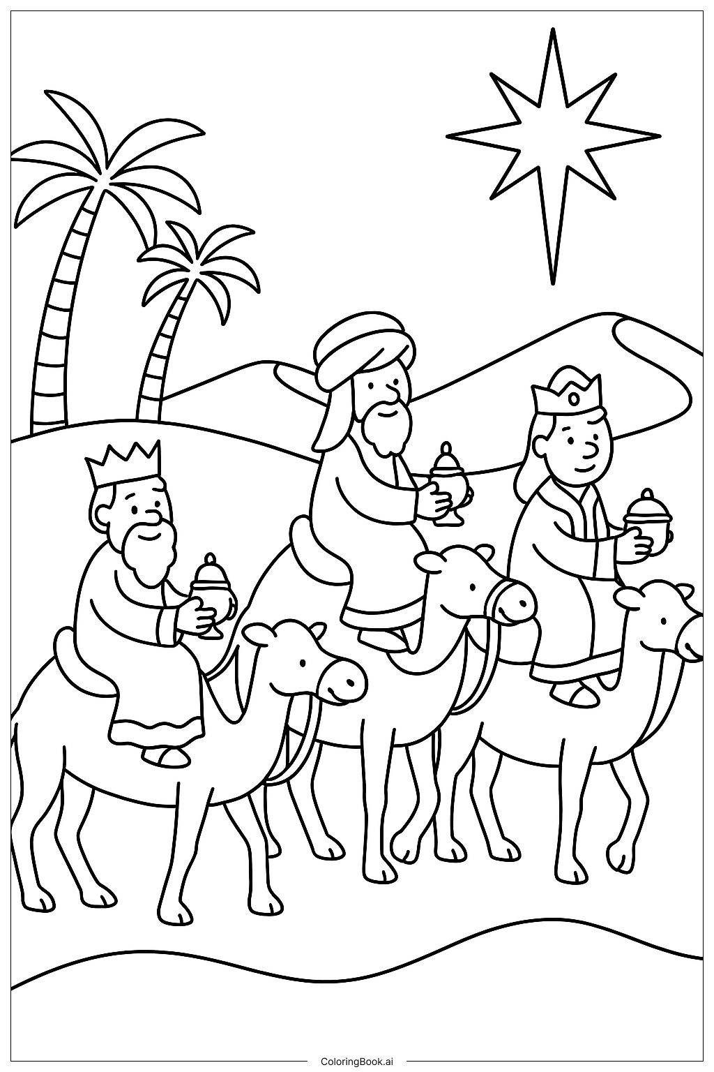  Three Wise Men Journeying Nativity Ausmalseite 