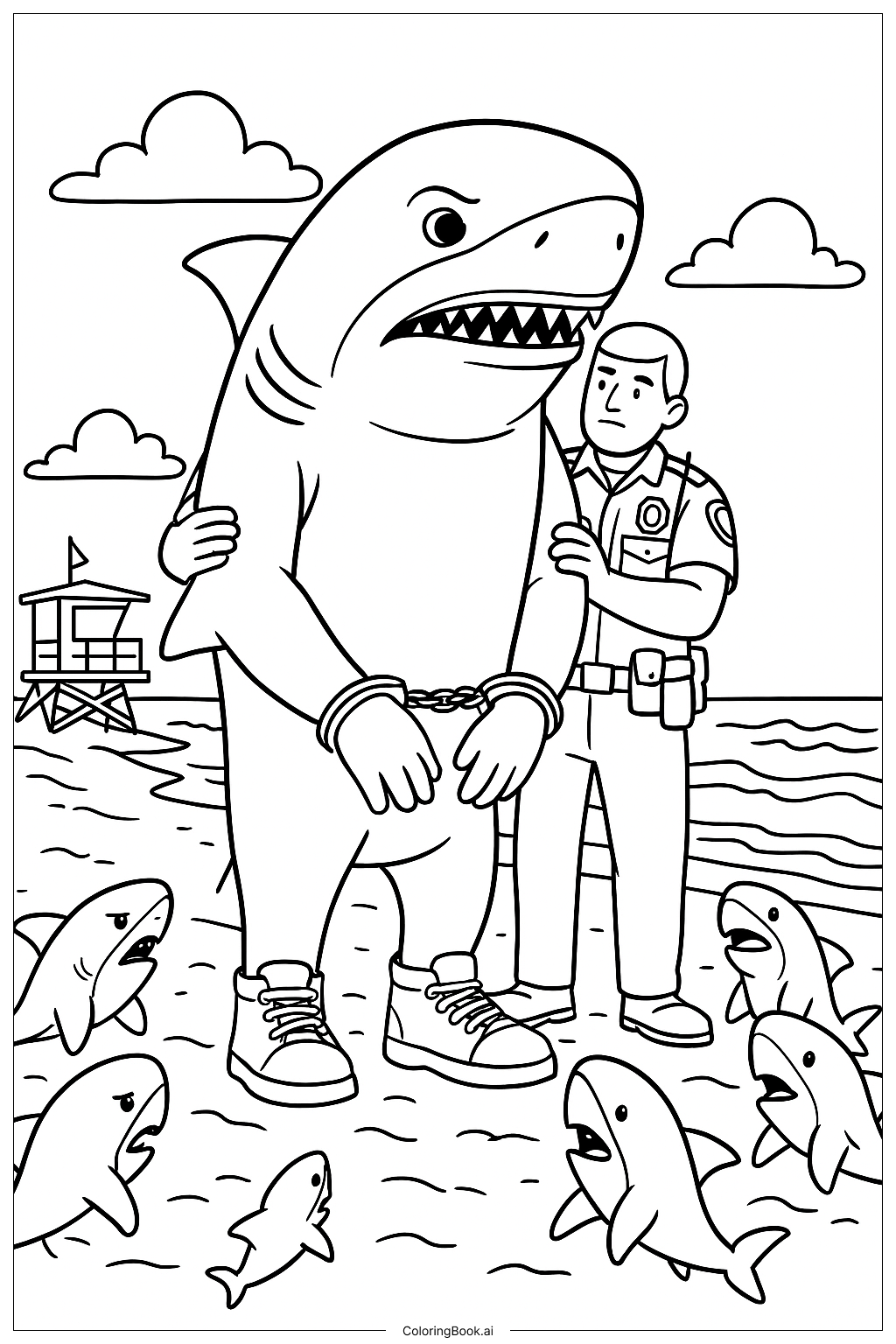  Tralalero Tralala Caught by Police Coloring Page 