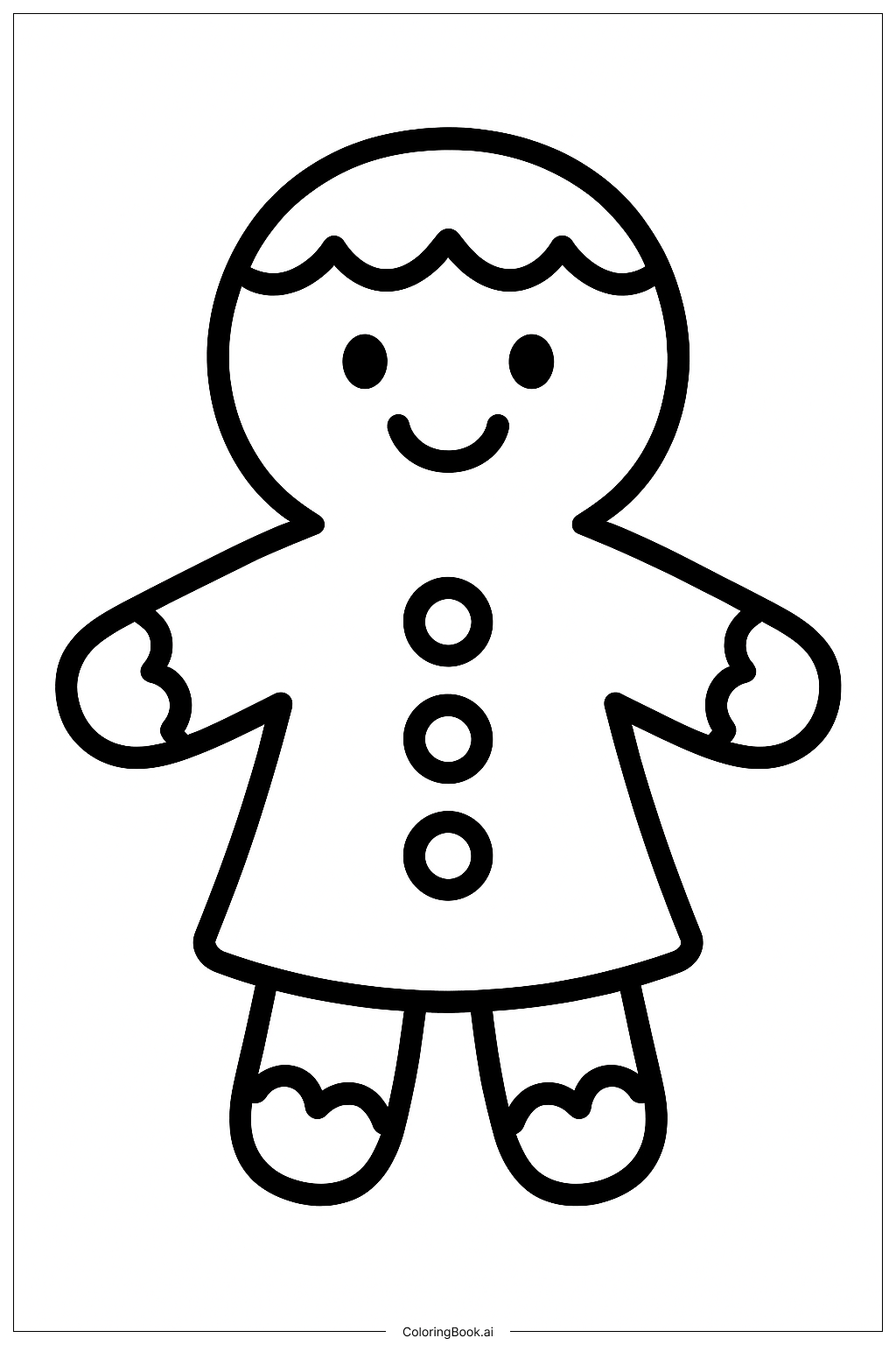  ボタン付きジンジャーブレッドの女の子の塗り絵ページ 