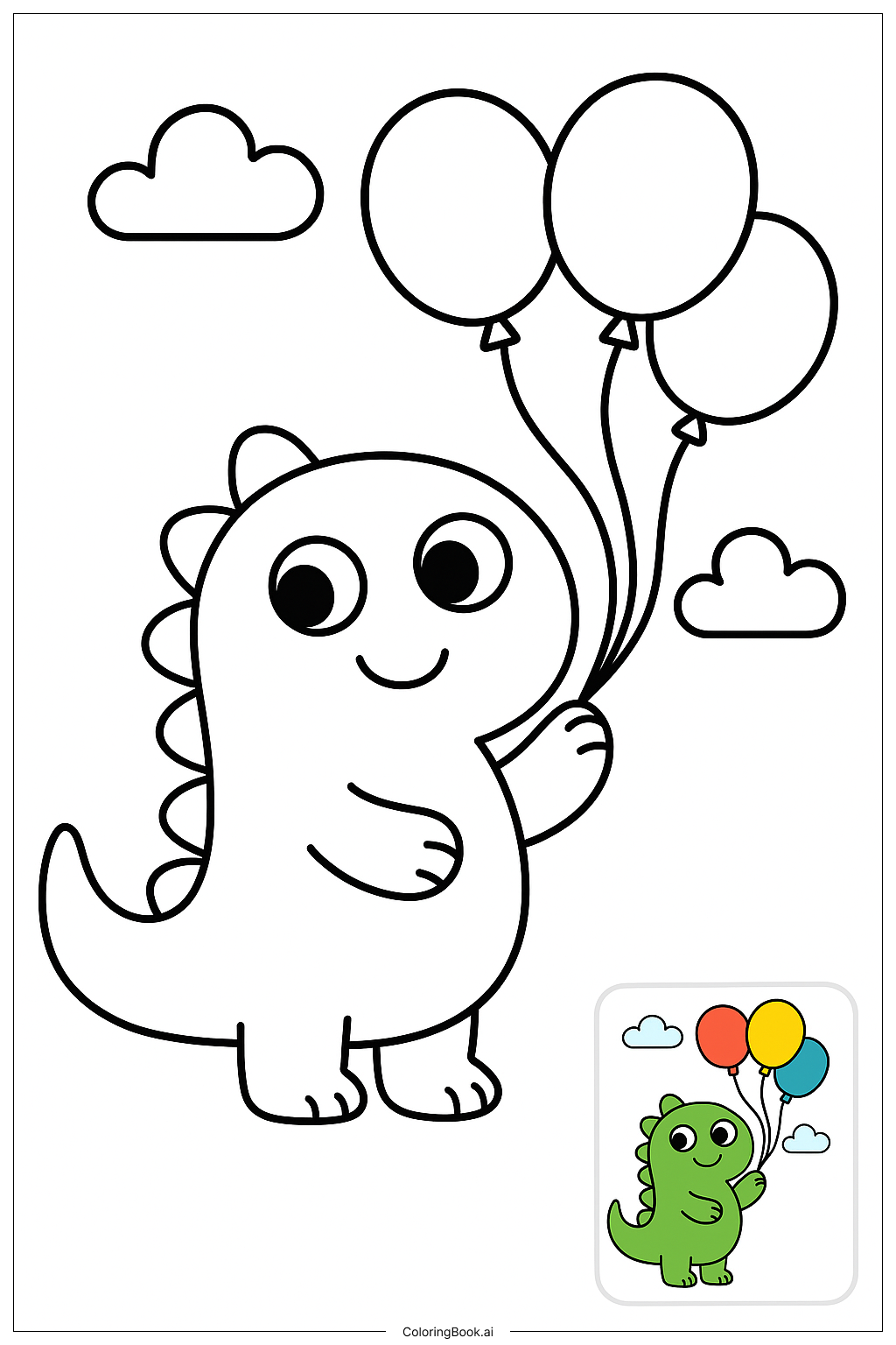  Page de coloriage Dinosaure Jouant Avec Des Ballons 
