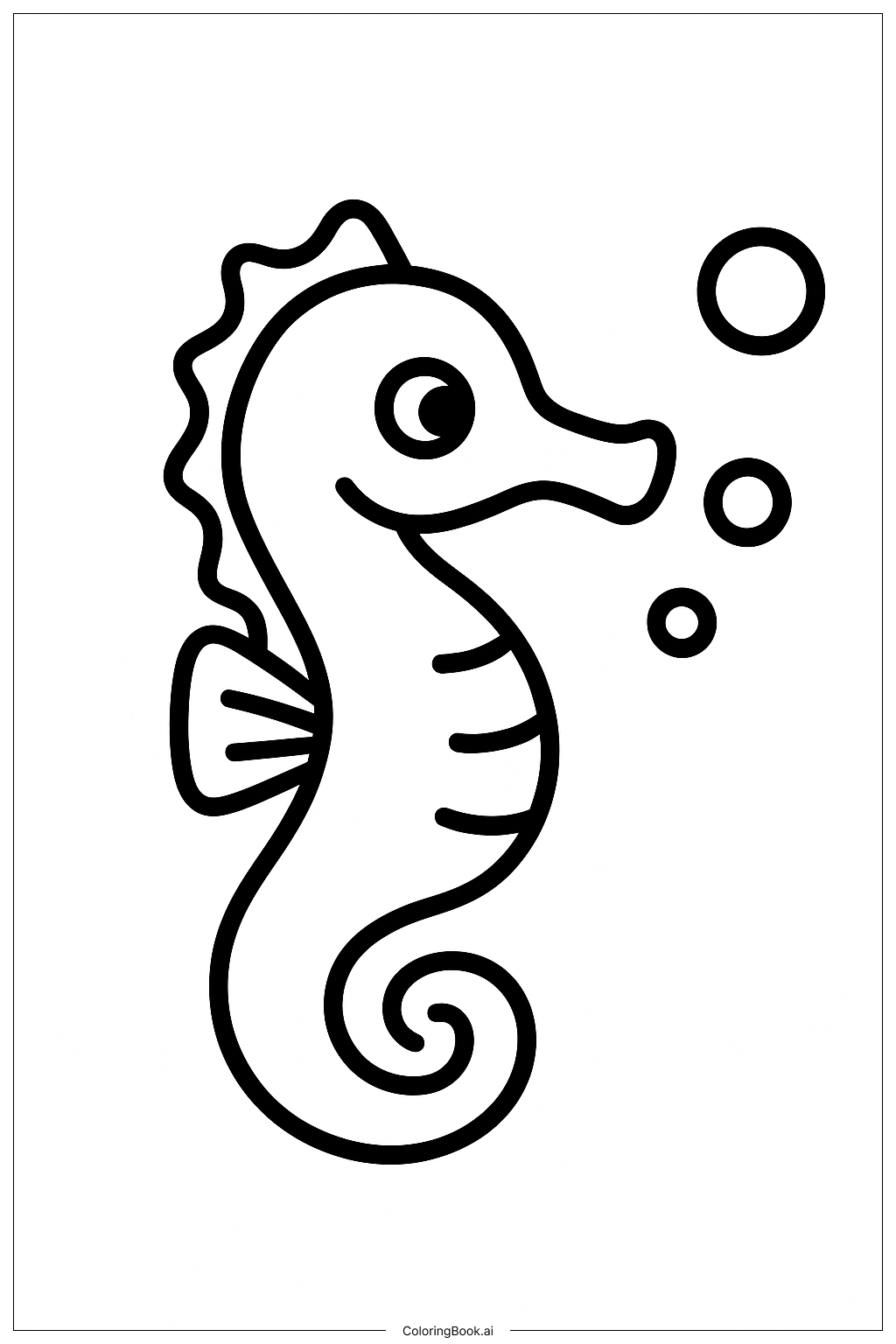 Página para colorear de Un caballito de mar con tres burbujas