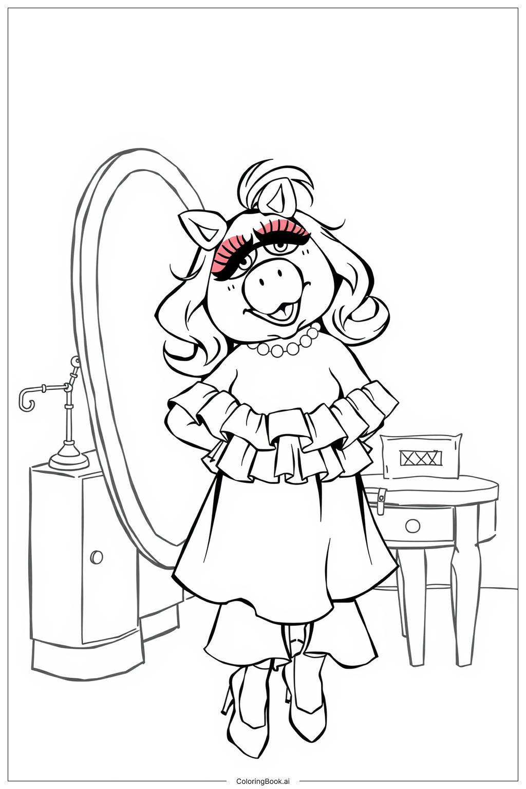  Page de coloriage Miss Piggy dans une tenue glamour 