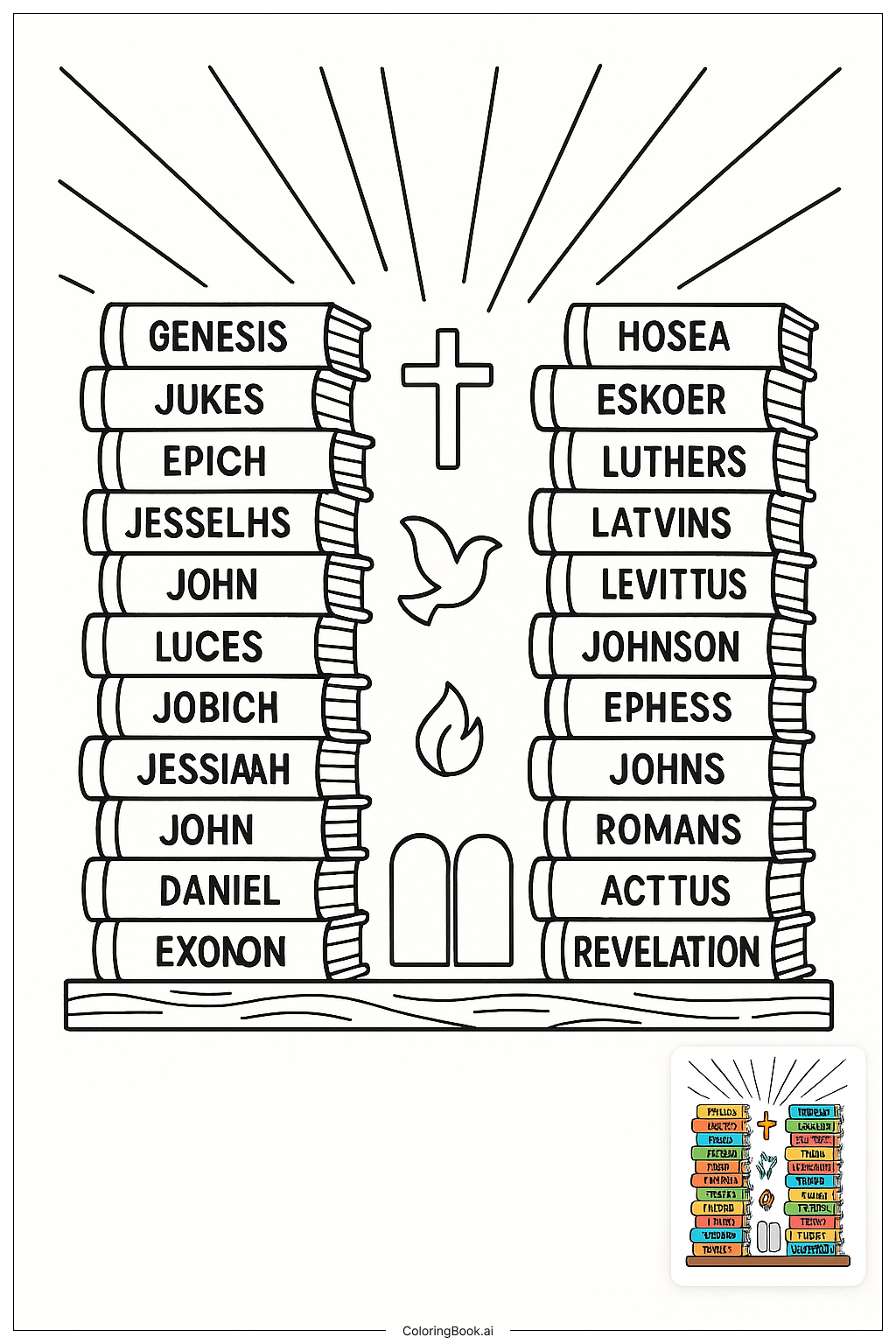 Página para colorear de Biblia 66 Libros Apilados