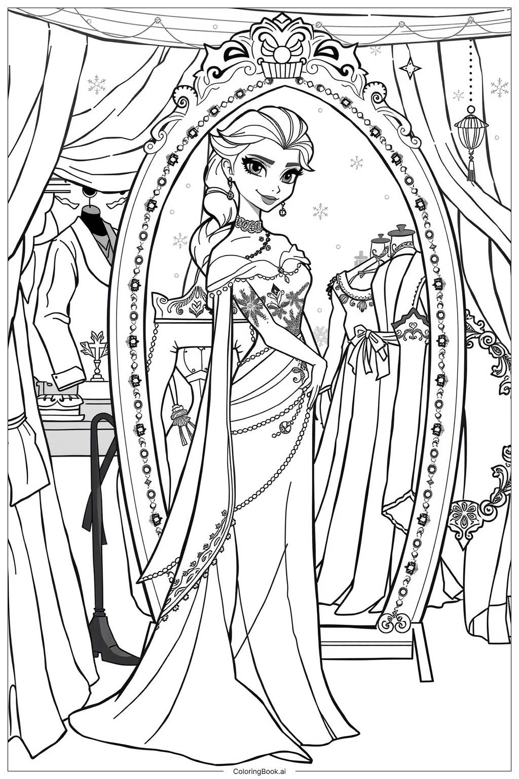  Elsa Paper Doll with Different Outfits Coloring Page 