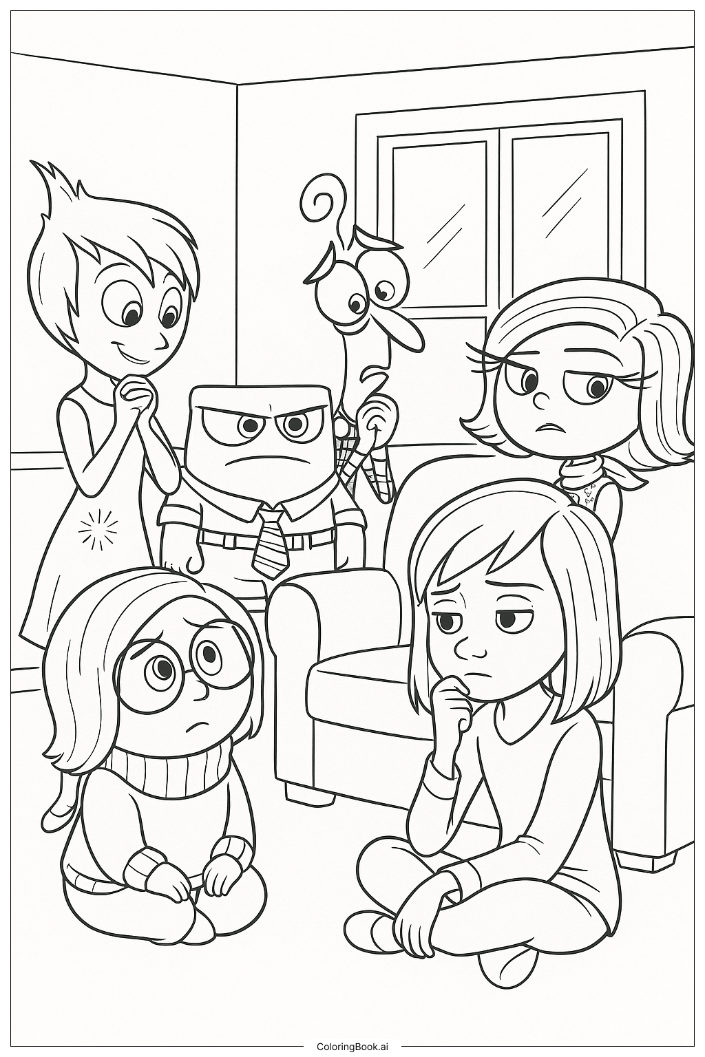 Inside Out Emotions Looking At Riley Coloring Page