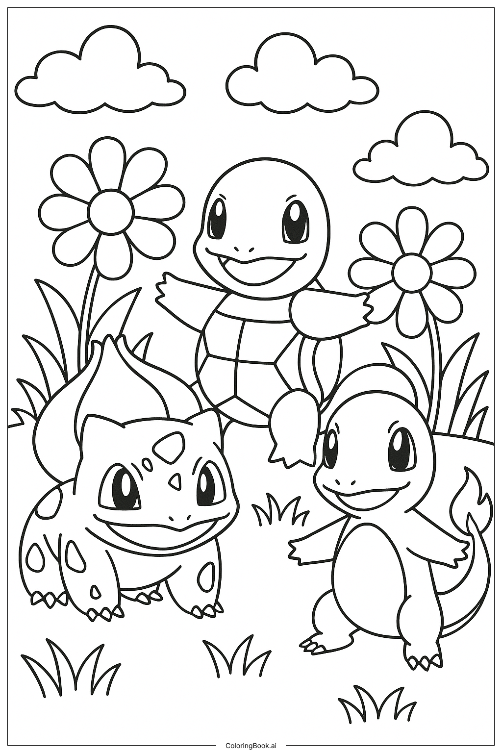 Bisasam Mit Schiggy Und Glumanda Ausmalbild Kostenloses PDF PNG Zum 