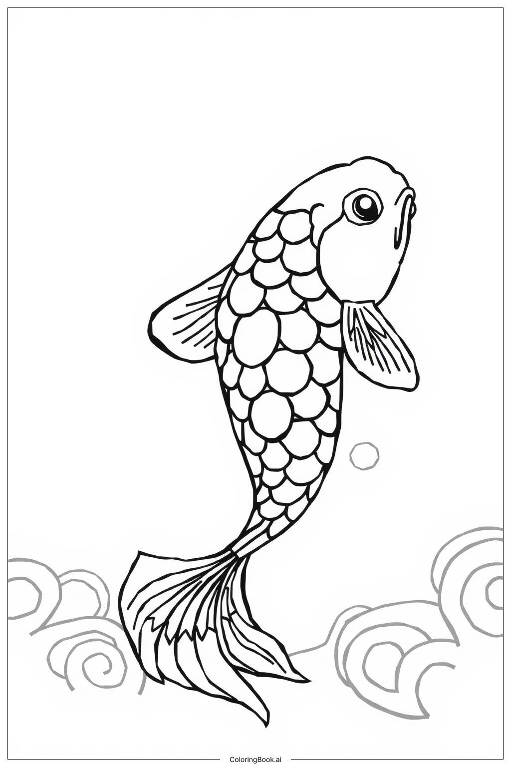  Page de coloriage Poisson Koi Nageant dans un Étang Tranquille 