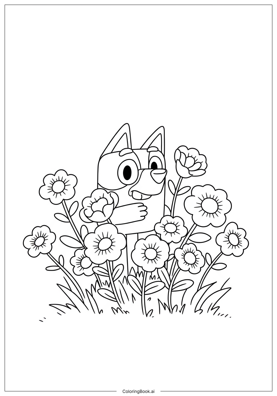  Bluey Mum Gardening Flowers Coloring Page 