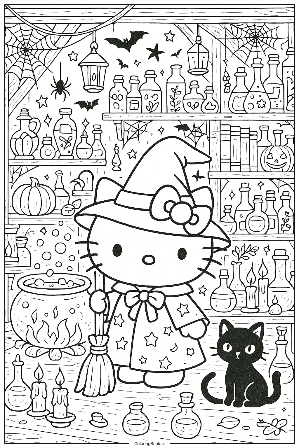  Trang tô màu Phòng thí nghiệm phù thủy chi tiết của Hello Kitty 