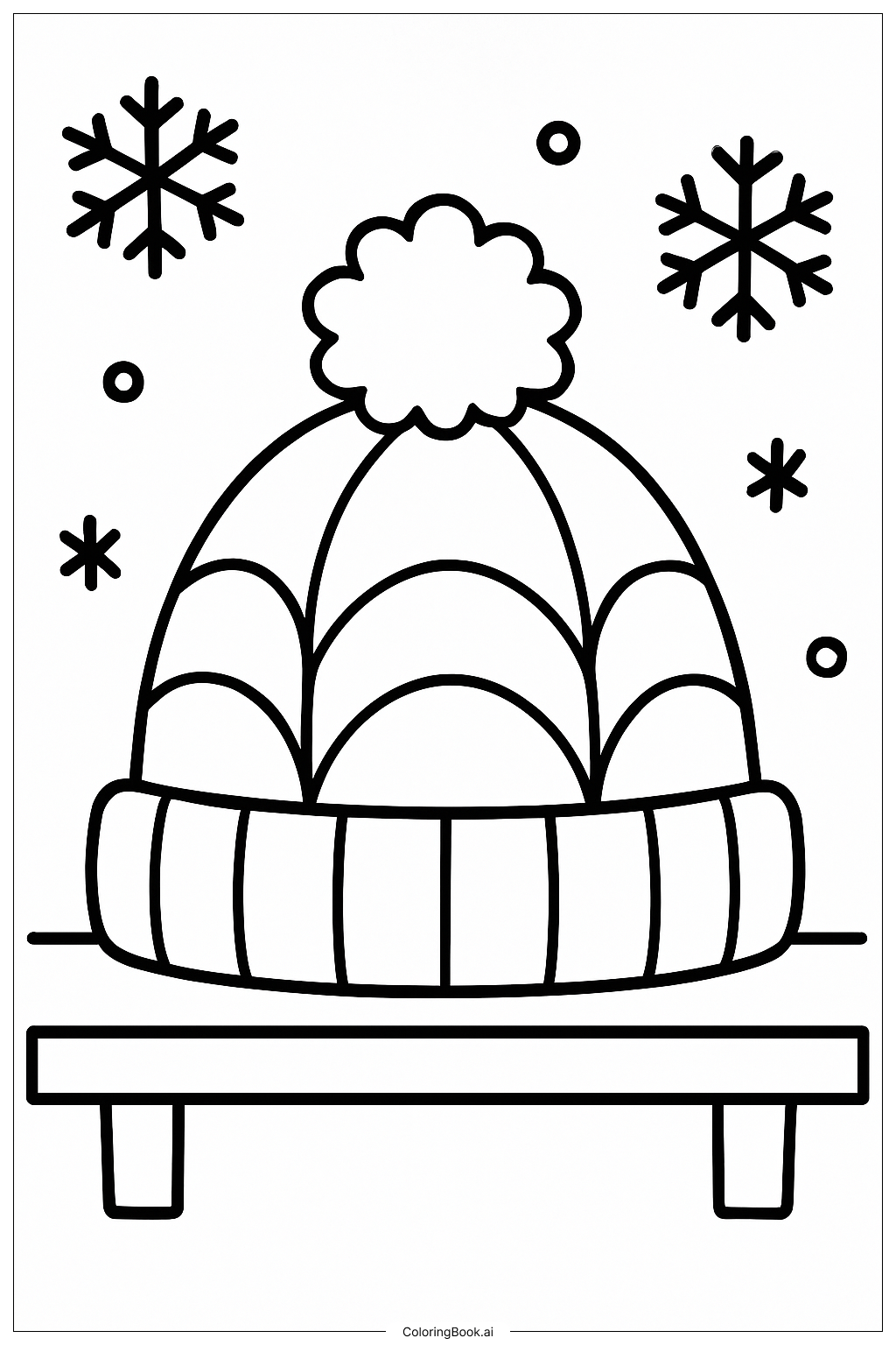 Página para colorear de Gorro de invierno en un estante