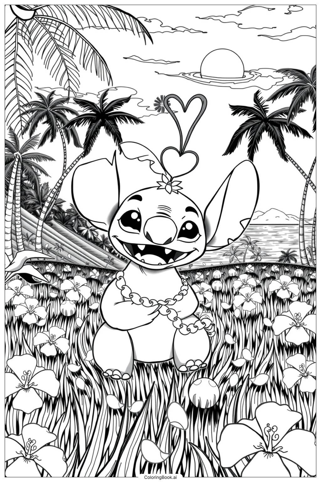  Página para colorir de Stitch Angel no Momento Ohana 