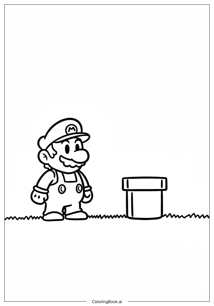  8-Bit Mario Jumping Over A Pipe Coloring Page 