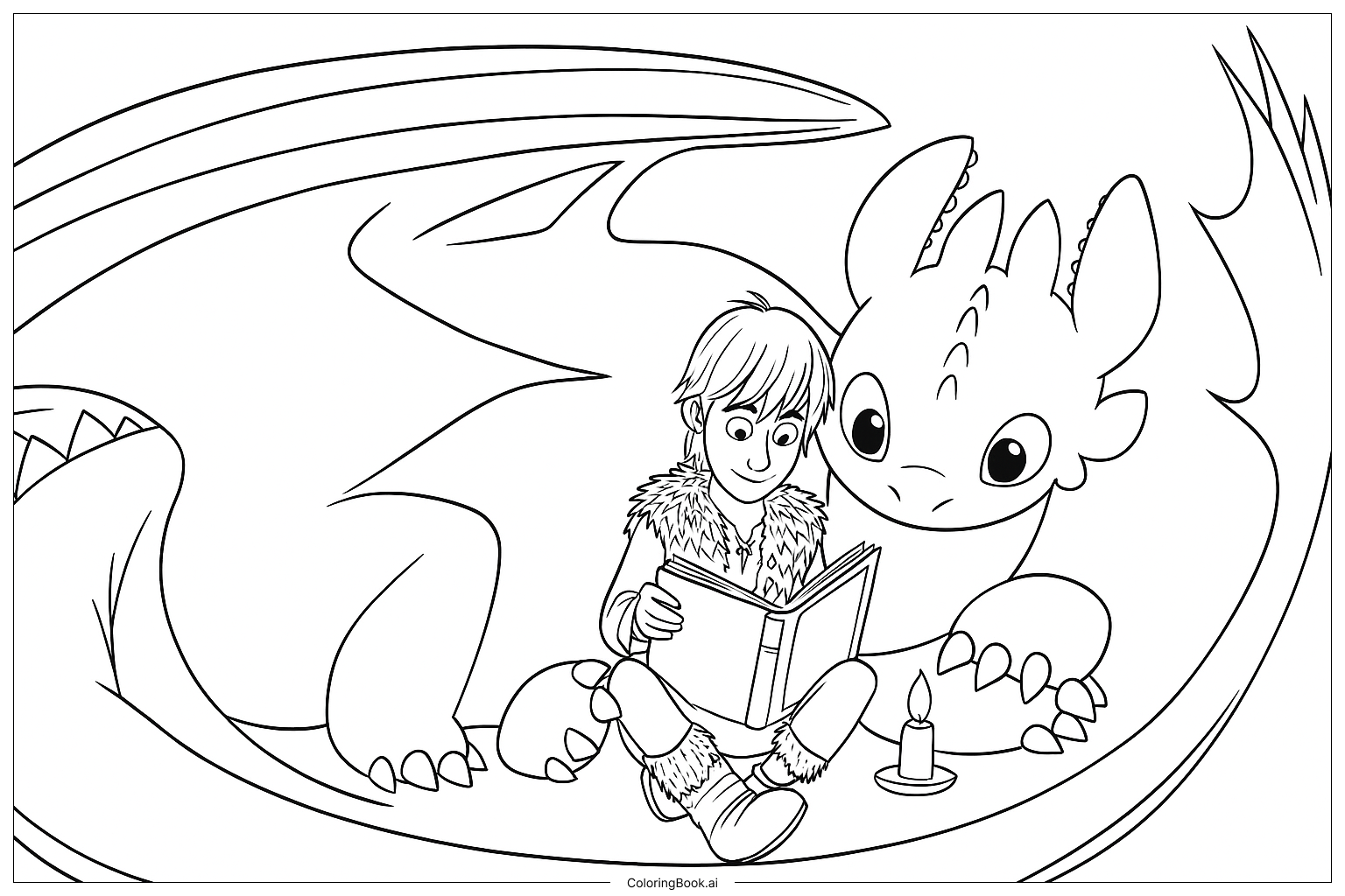  Toothlessand Hiccup Nighttime Reading Coloring Page 