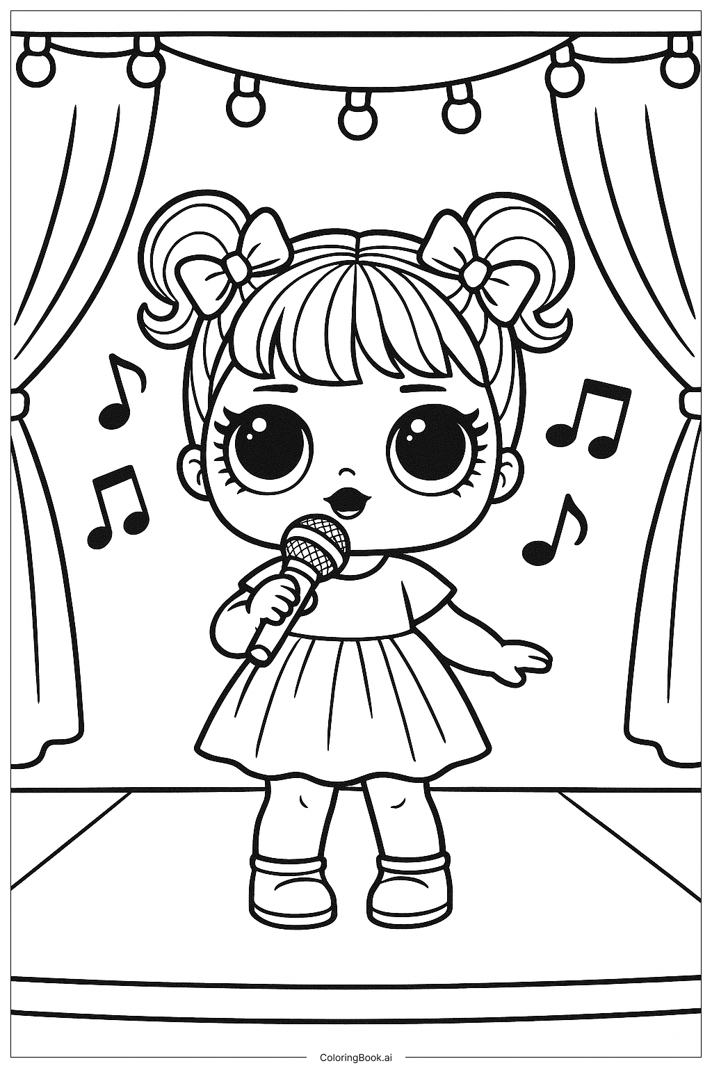 Página para colorir de Boneca Lol Cantando Com Microfone