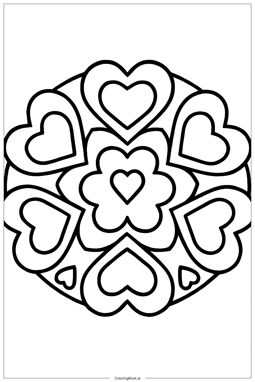  Mandala of Interconnected Hearts Coloring Page 