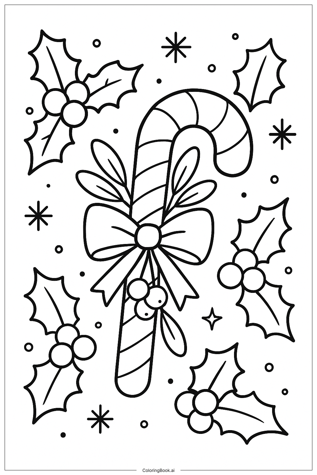  Candy Cane And Mistletoe Coloring Page 