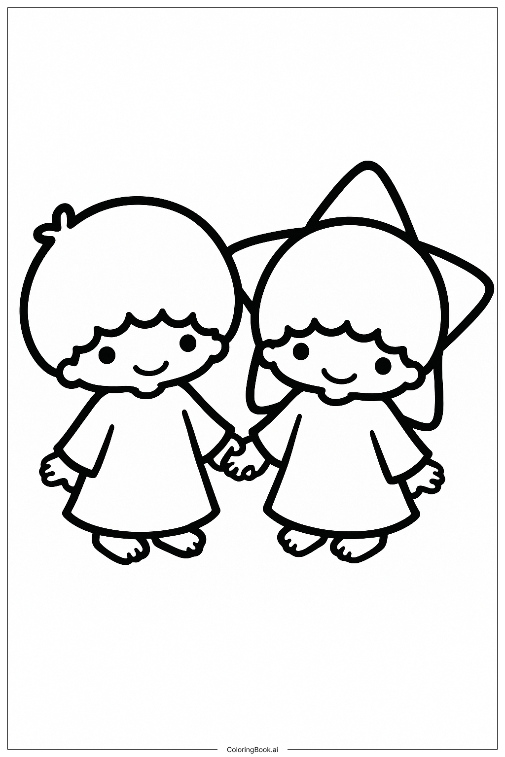  Little Twin Stars Holding Hands Coloring Page 
