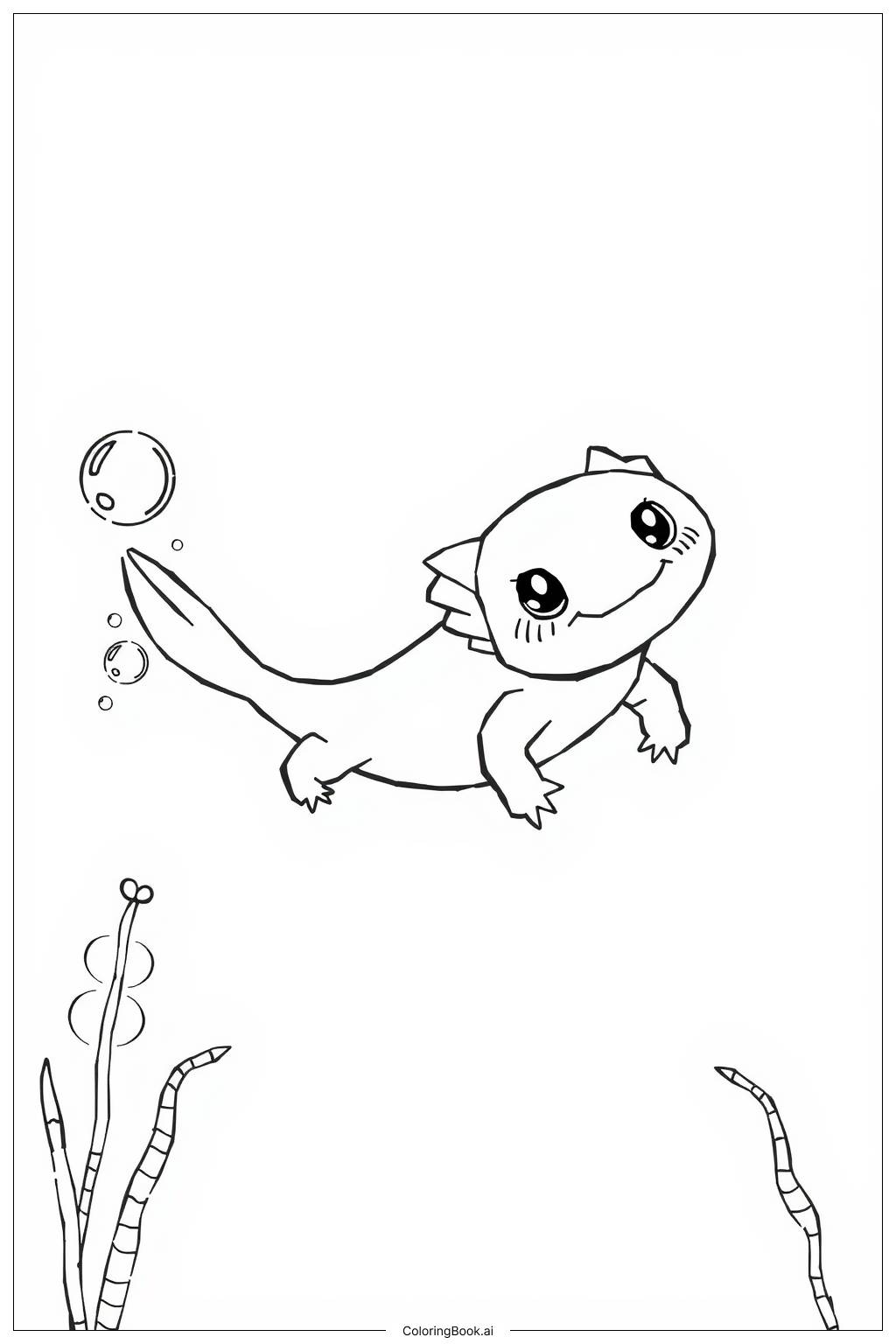  Page de coloriage Petit Axolotl Nageant 