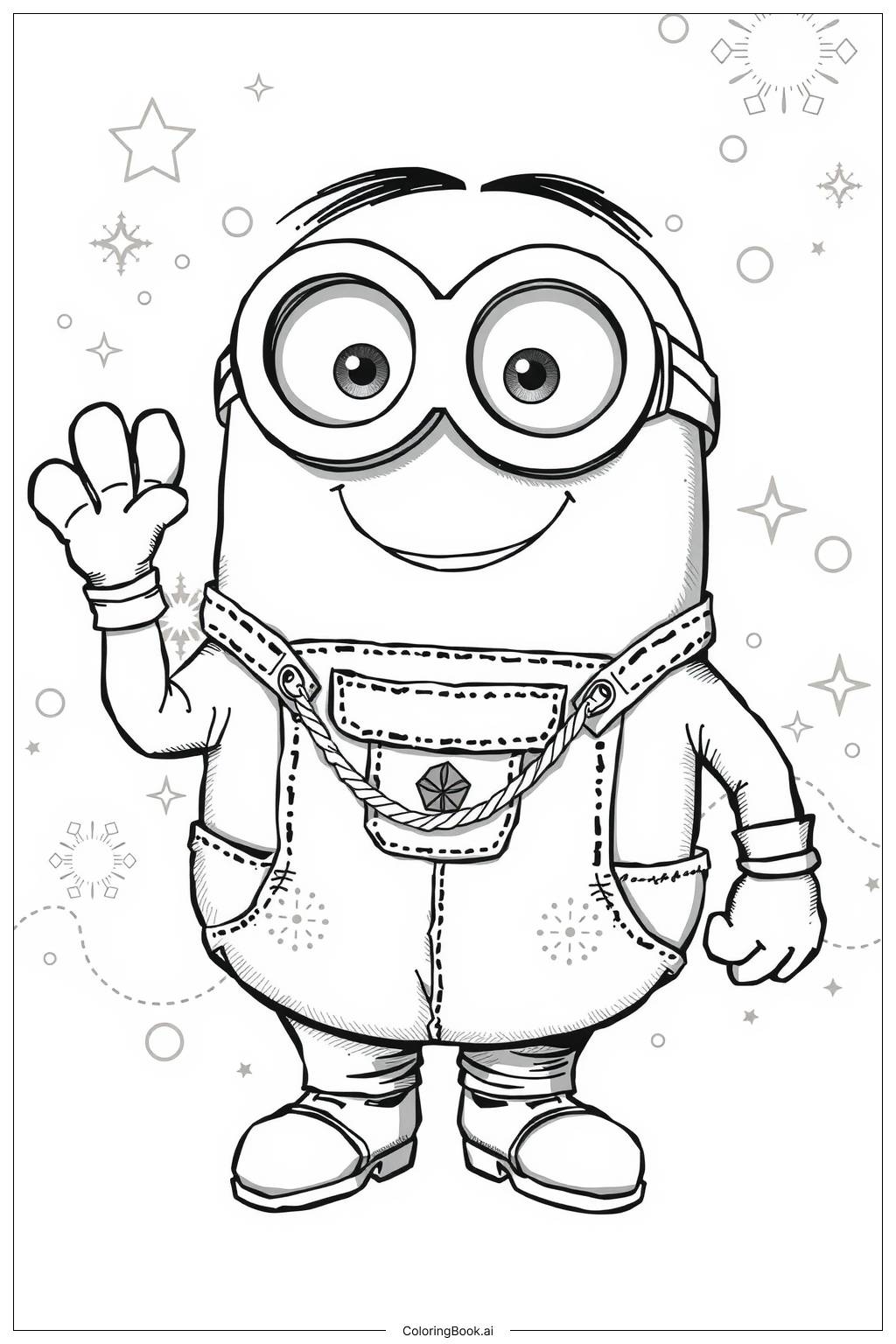  minion waving and smiling Coloring Page 