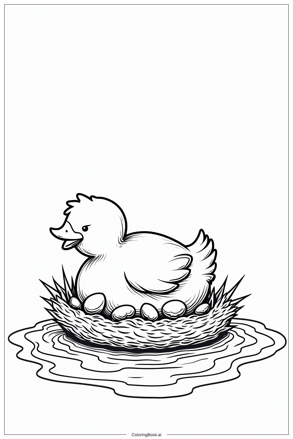  A hen sitting on her nest of eggs Coloring Page 