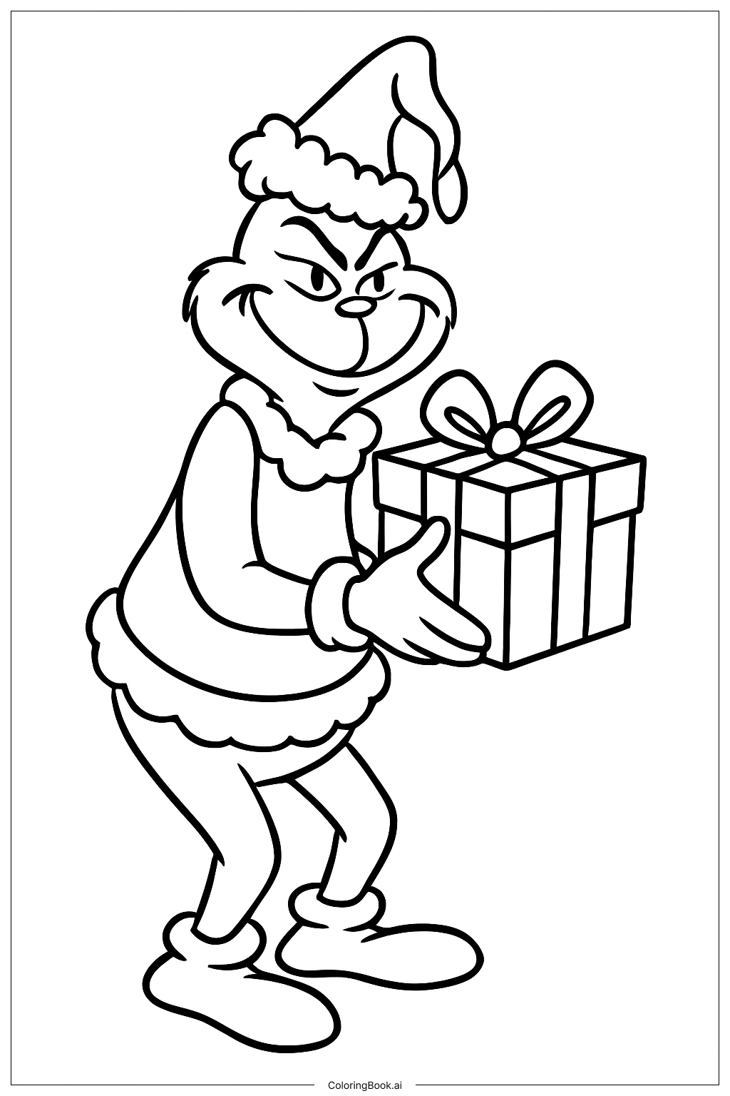  Der Grinch mit einem gestohlenen Geschenk Ausmalseite 