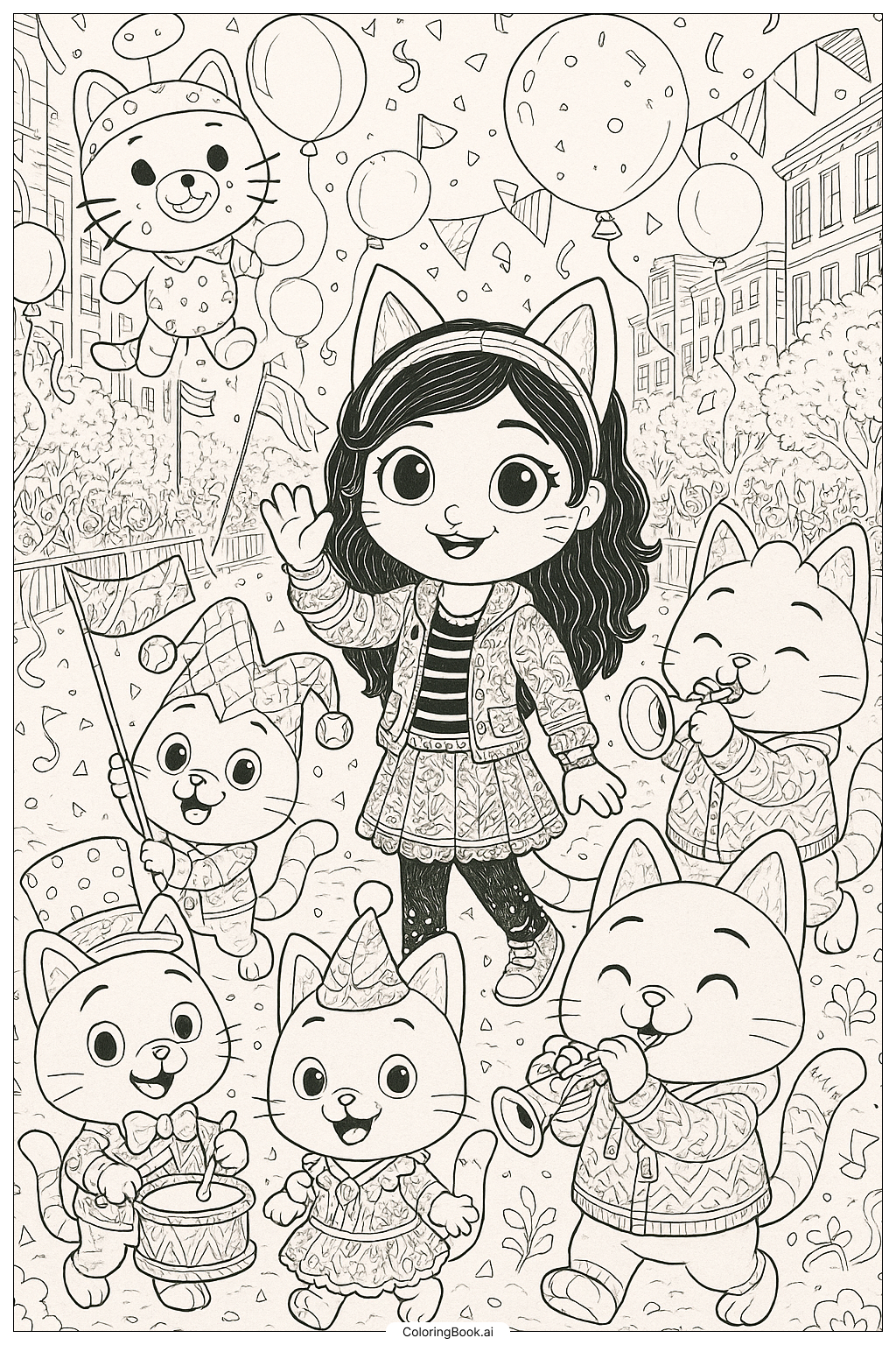  Gabby Cat And The Gabby Cats In A Parade Coloring Page 