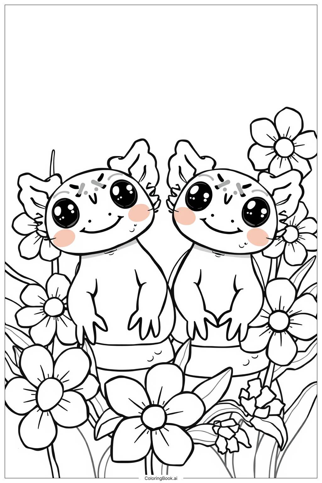  Page de coloriage Fête de jardin Kawaii Axolotl 