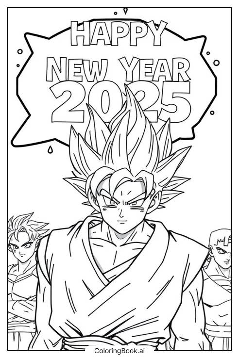  Página para colorir de goku 2025 feliz ano novo-4 