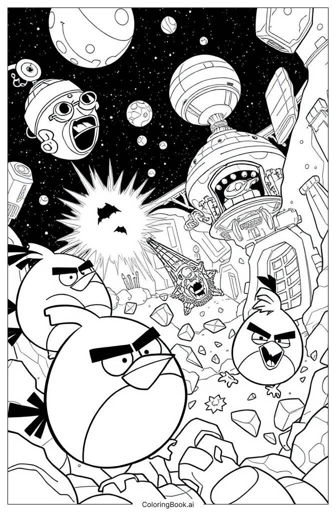  Página para colorear de Batalla espacial de Angry Birds 