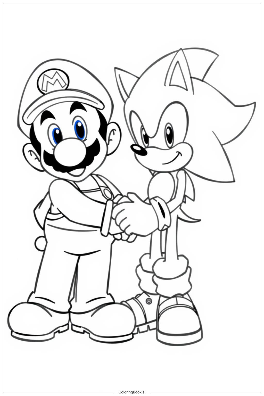  Page de coloriage Mario et Sonic se serrant la main 